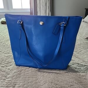 Blue Leather Tote Bag